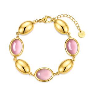 Smuk trendy armbånd i guldfarvet stål med rosa sten. CO₂-fri