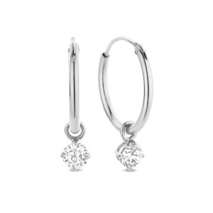 Solitaire hoops 15mm i rhodineret sølv med 3mm zirkonia
