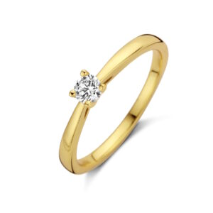 Solitaire ring i forgyldt sølv med 4mm zirkonia