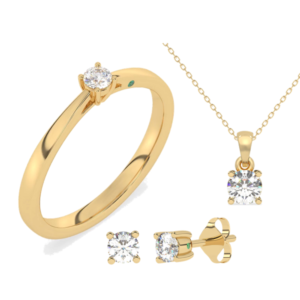 CO₂ fri: Solitaire Smykkesæt med 0.10 ct. LG Diamanter i guld
