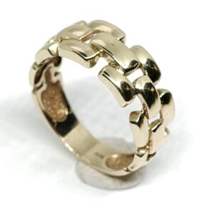 (1 stk.) CO₂ fri ②.Hand+: Guldring med murstenmønster i 14 Karat guld. Stand som ny. Tilbudspris