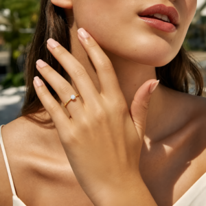 Solitairering med guld hjerte 4,1mm LabGrown Diamant i 9 karat guld