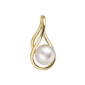 Perle vedhæng 8x18mm med ferskvandsperle i 14 karat guld